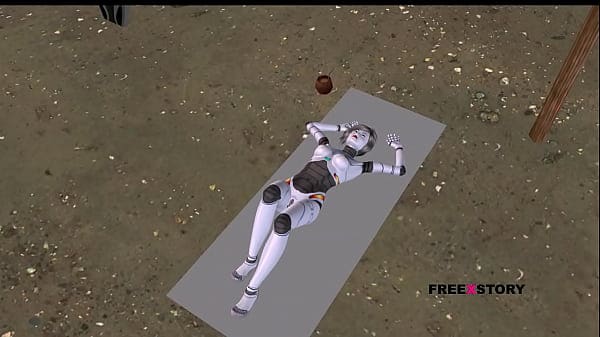 An animated 3D cartoon Threesome porn video of a cute Robot Sexbot girl giving blowjob to a man same time getting fucked in doggy style by a girl using strapon.