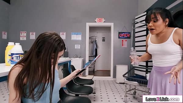 Lesbians Maya Woulfe n Summer Col lick at public laundromat