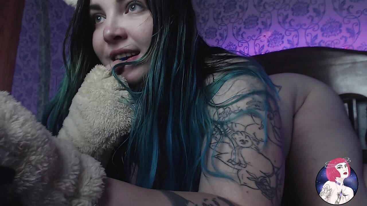 Cute girl plays with ears and tail