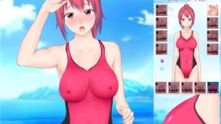 Feel Up a Sexy Lifeguard [Hentai game] fucking a baywatcher in one piece swimsuit on the beach