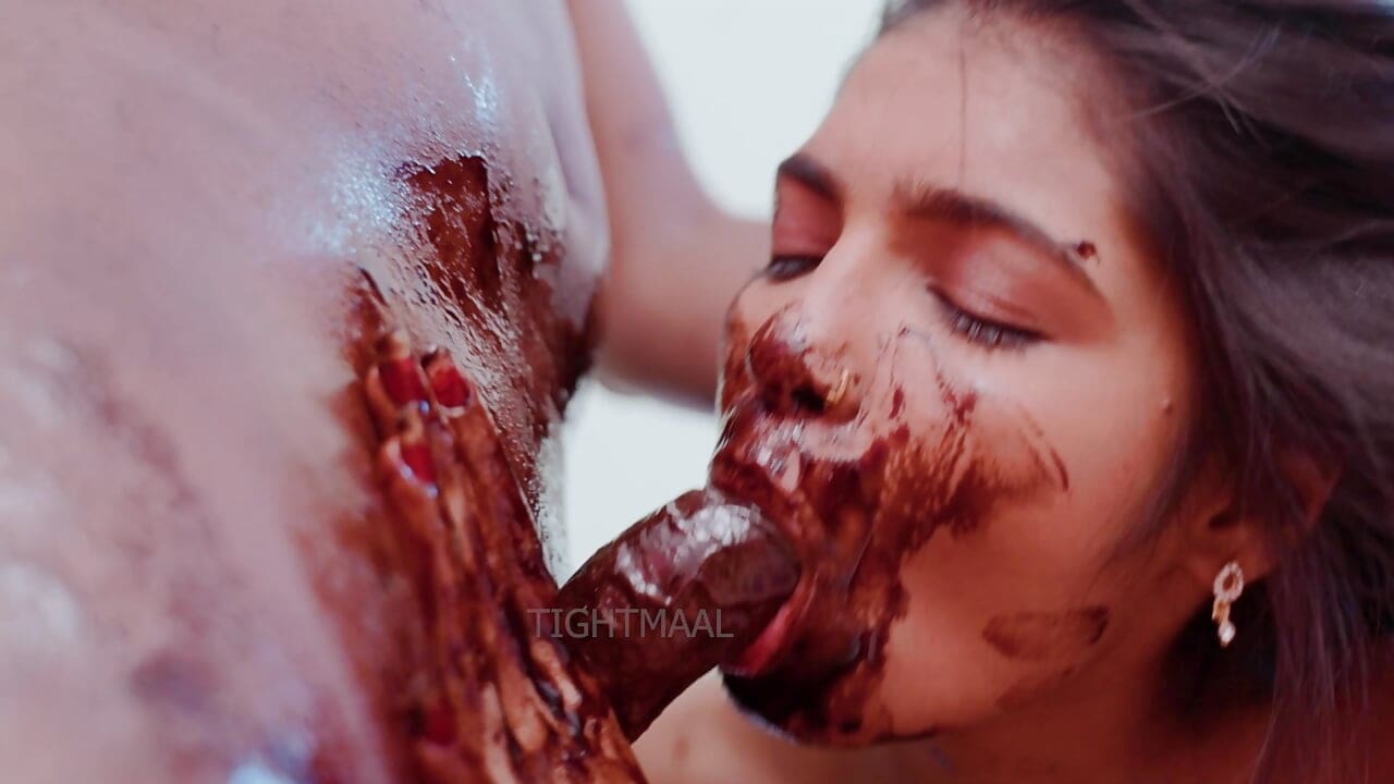 Hot desi indian couple chocolate sex cum shot in mouth kiss