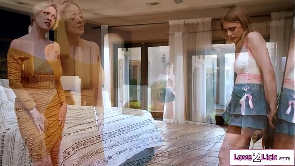 Big tits cougar stepmom tongues her teen stepdaughters pussy